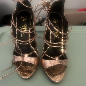 Gold Tie up heels